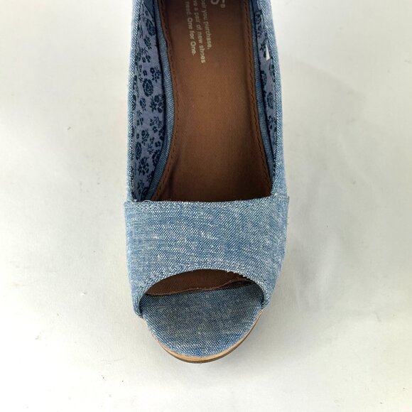 TOMS Claudine Blue Denim Cork Wedge Sandals - Size 9.5 - Picture 7 of 12